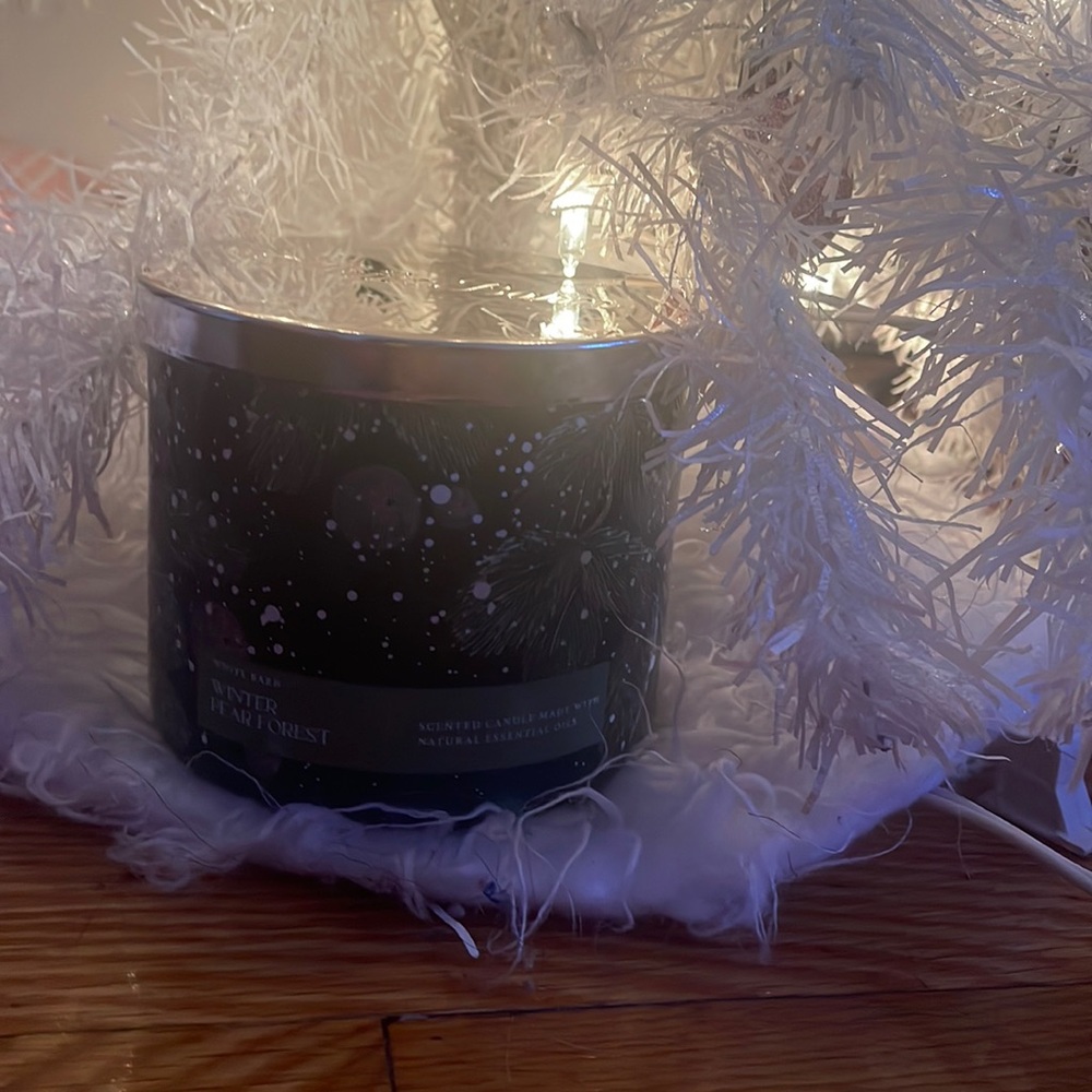 Winter Pear Forest candle by Bath & Body works.